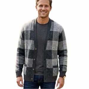 NWT Vineyard Vines Luxury Blend Buffalo Check V-Neck Charcoal Heather Cardigan L